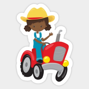 Farm Girl, African American Girl, Farmer, Tractor Sticker